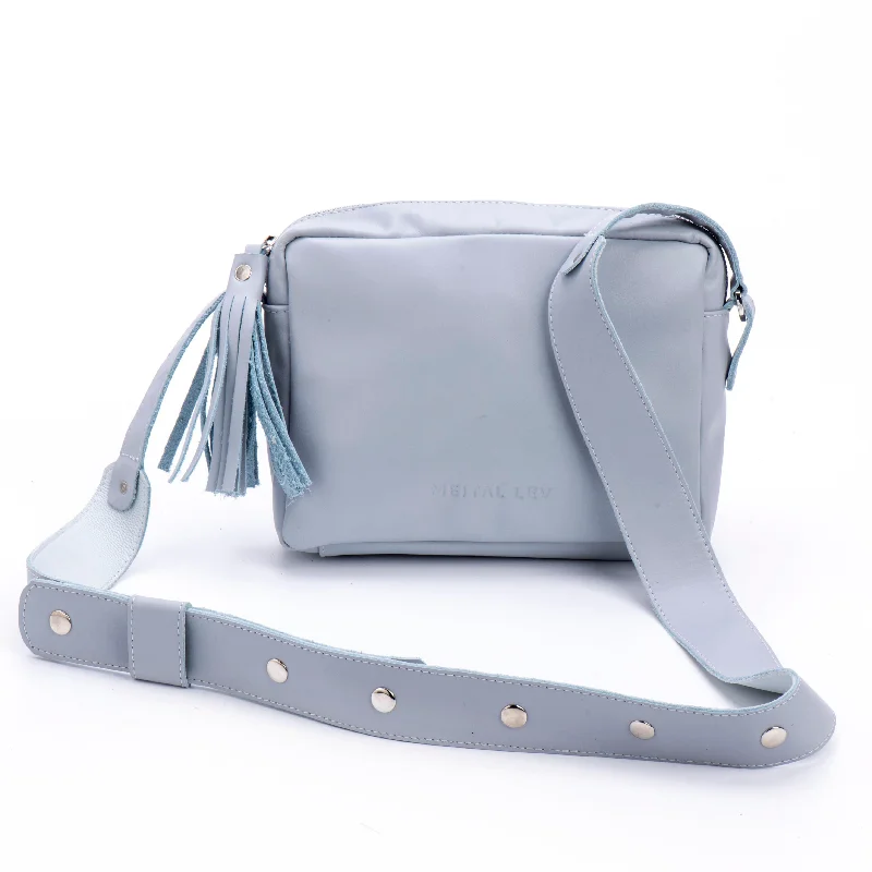 Small Box Clutch Light Blue leather