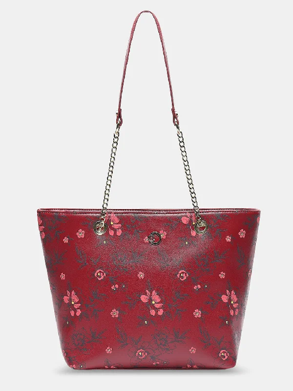 Caprese Snow Satchel Large Printed Women'S Handbag Maroon