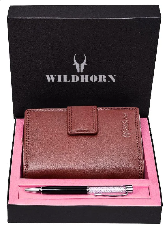 WILDHORN® Women's Leather Wallet and Pen Combo Set