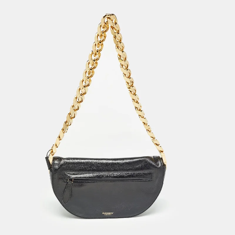 BURBERRY Black Soft Leather Small Olympia Chain Shoulder Bag