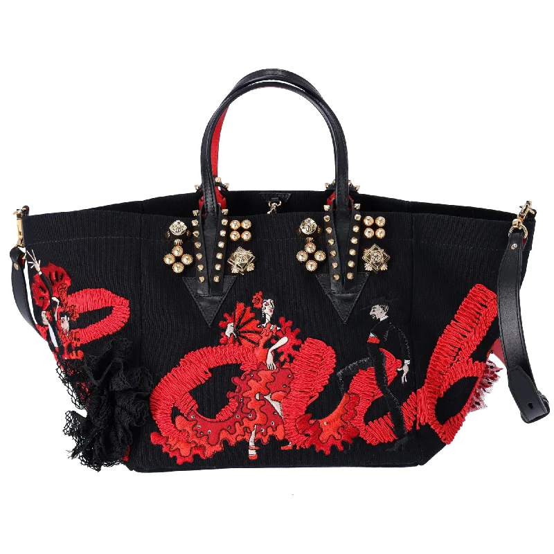 Christian Louboutin Flamencaba Small Tote in Embroidered Toile Black