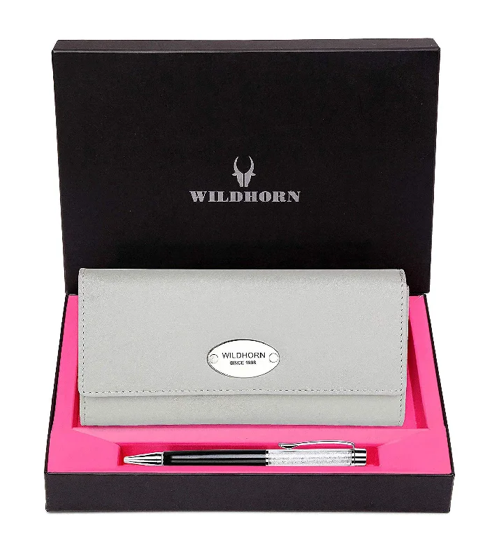 WILDHORN® Women's Leather Wallet and Pen Combo Set