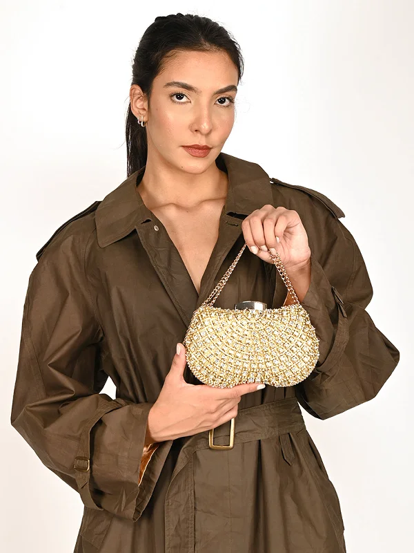 Odette Metallic Gold Metal Clutch For Women