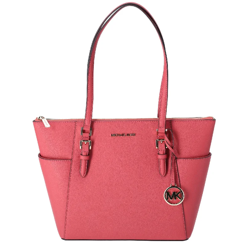 Michael Kors Charlotte Large Top Zip Leather Tote Light Berry Sorbet Pink