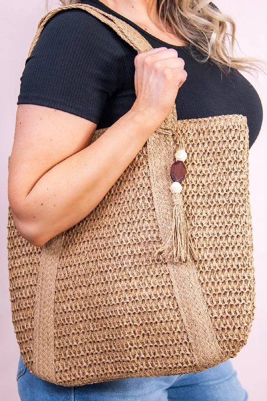 Sensitive Nature Khaki Solid Woven Tote Bag - BAG1869KH