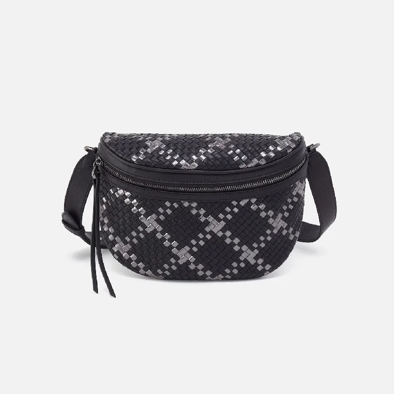 Juno Belt Bag In Woven Leather - Black Metallic Woven