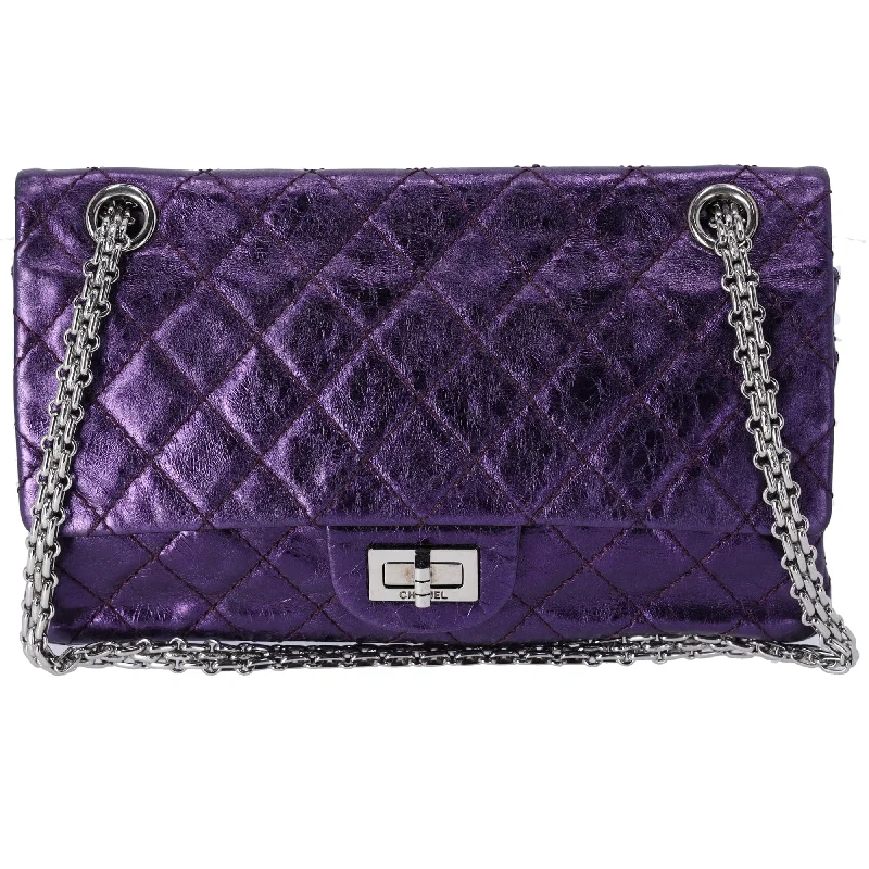 CHANEL Classic Reissue 2.55 Double Flap Matelasse Shoulder Bag Metallic Purple Calf