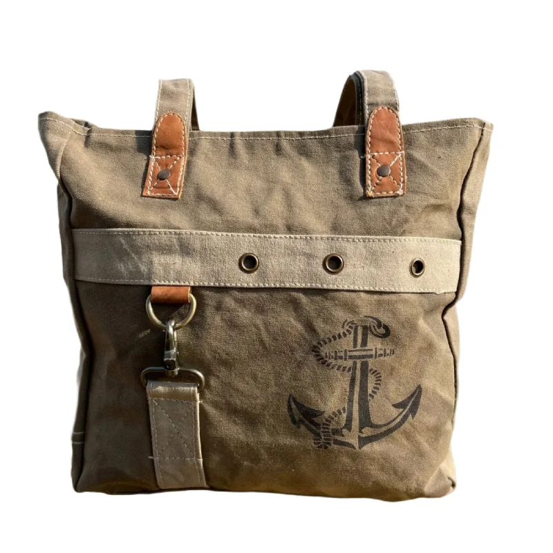 Navy or Nautical Sustainable Canvas Anchor Shoulder Tote Bag Purse