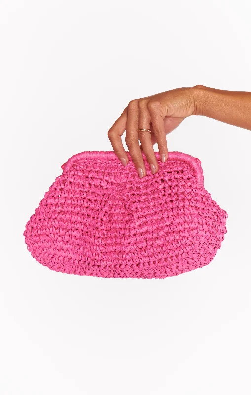 Ria Raffia Clutch ~ Hot Pink