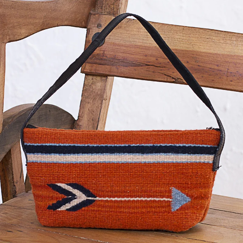 Pumpkin Arrow Hand Made Wool Baguette Handbag in Pumpkin from Mexico