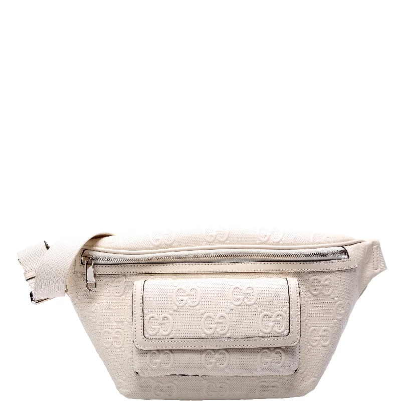 Embossed GG Leather Pocket Belt Bag Cream