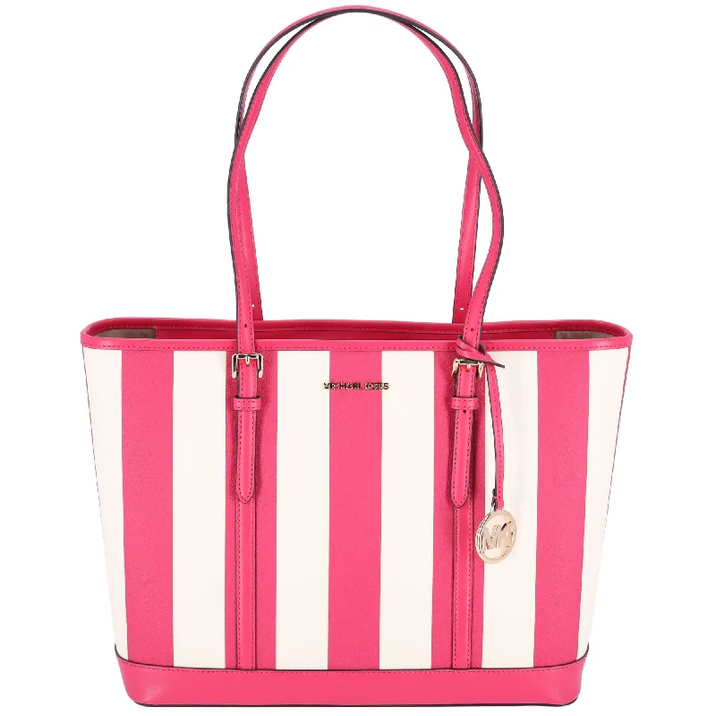 Michael Kors Jet Set Travel Large Top Zip Tote Electric Pink Multi Stripe