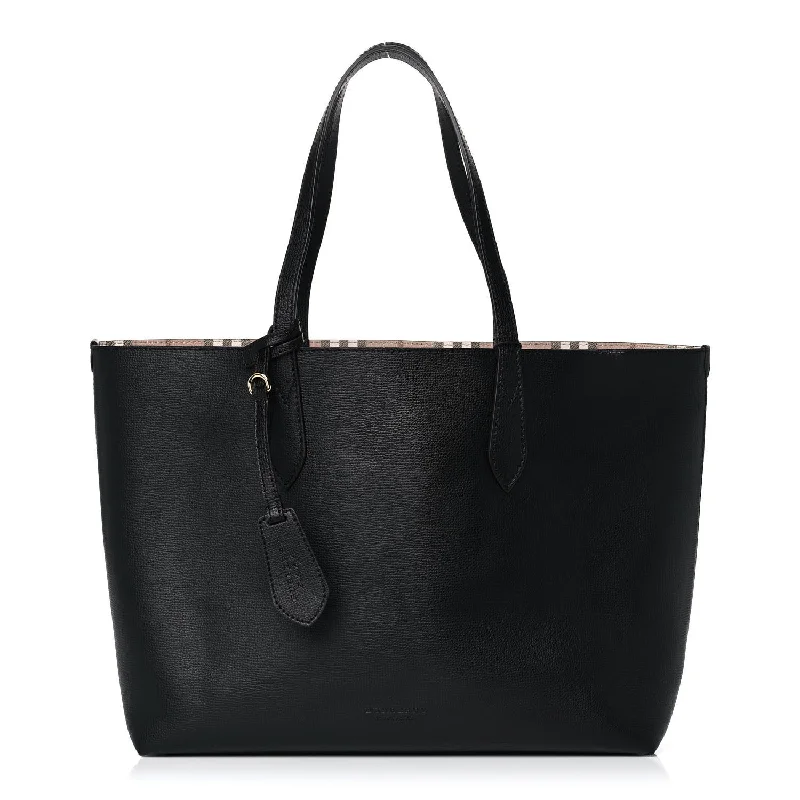 Burberry Haymarket Check Medium Reversible Tote BLACK