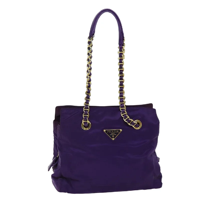 PRADA Chain Shoulder Bag Nylon Purple Auth 72859