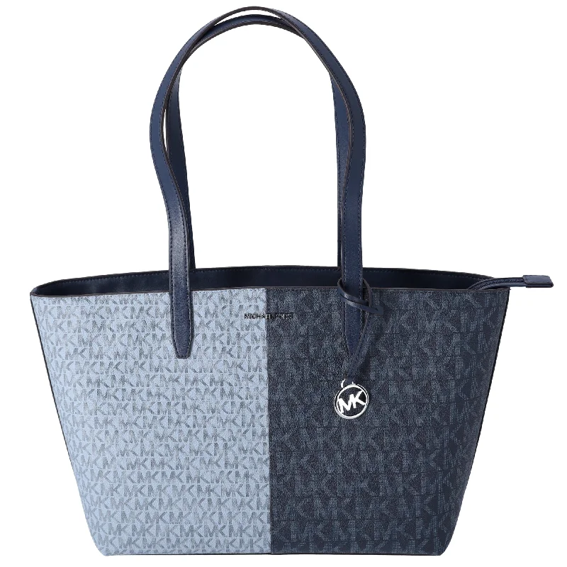 Michael Kors Jet Set Travel Medium Top Zip Tote Navy Multi MK Signature