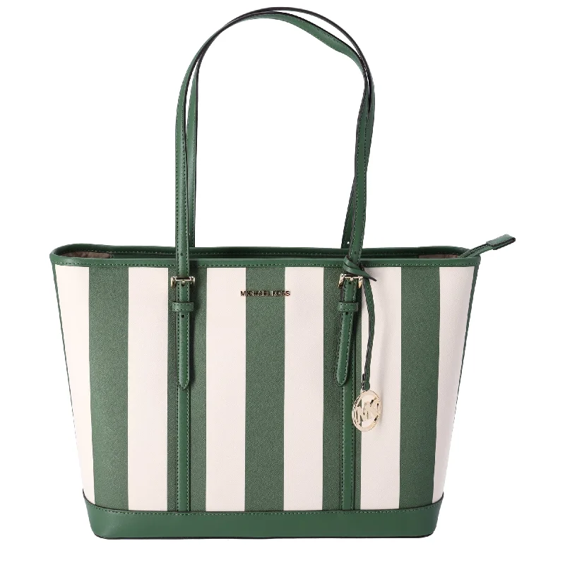 Michael Kors Jet Set Travel Large Top Zip Tote Fern Green Multi Stripe