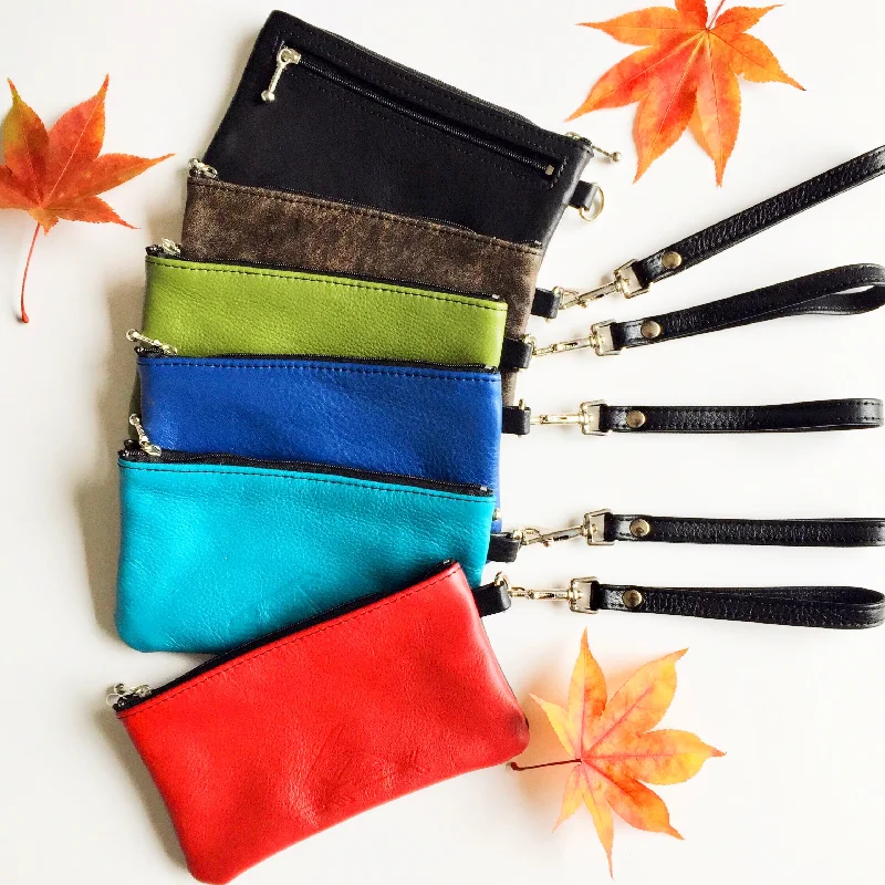 7” Wristlet With Detachable Handle - Soft Leather Wrist Wallet