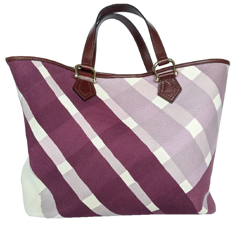 Burberry Canvas Purple Check Print Tote