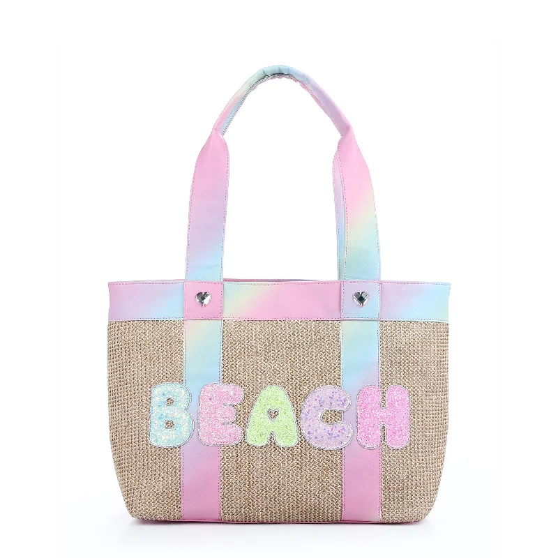 'Beach' Straw Tote Bag