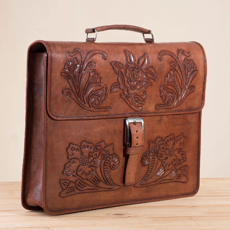 Floral Executive Handcrafted Floral Leather Handbag from Peru