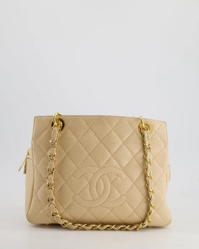 *RARE* Chanel Vintage Mini Beige GST Shopper Tote Bag in Caviar Leather with Gold Hardware