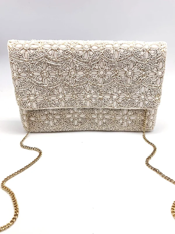 Cream Beaded Clutch