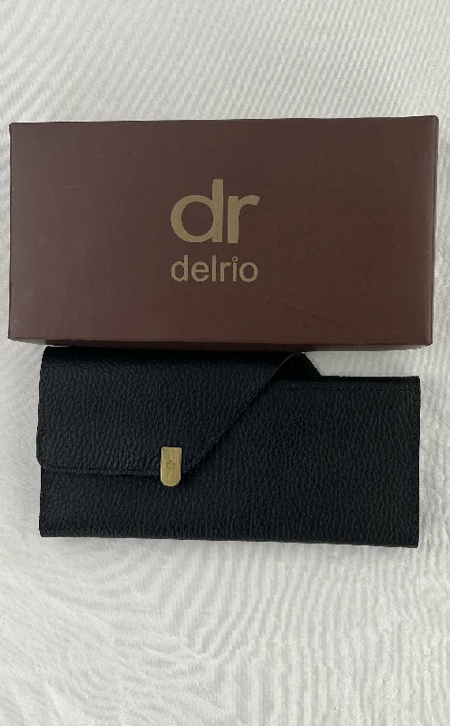 Vintage Delrio Men's Black Leather Tri-Fold Wallet W/Clasp NIB