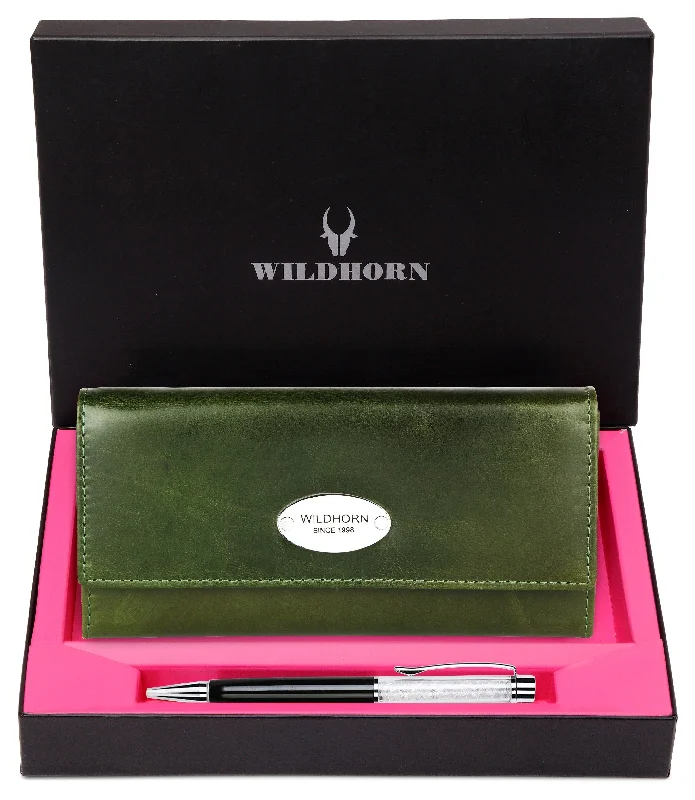 WILDHORN® Women's Leather Wallet and Pen Combo Set