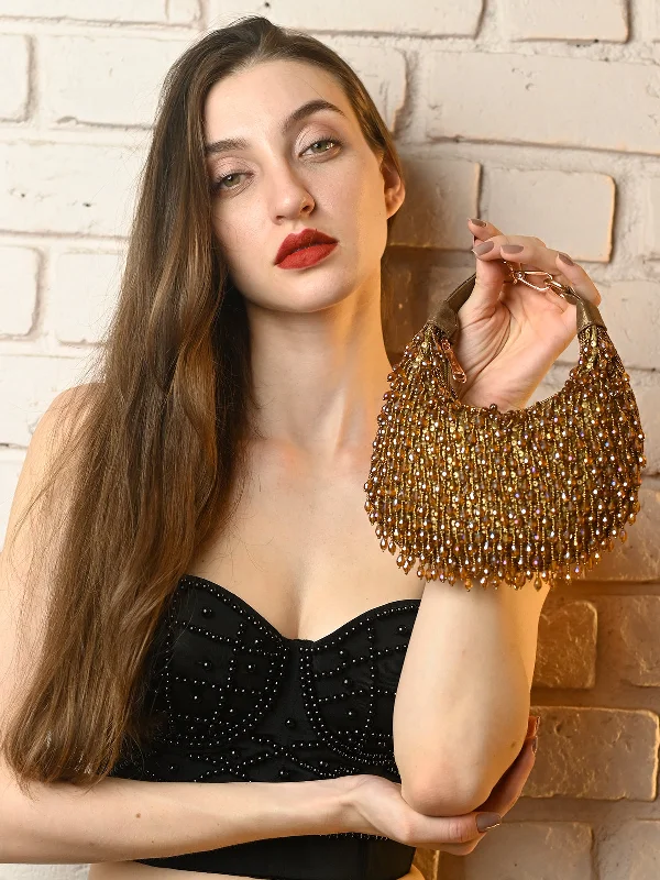 Odette Golden Tasseled Moon Clutch For Women