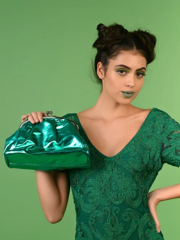 Odette Women Metallic Green Party Clutch