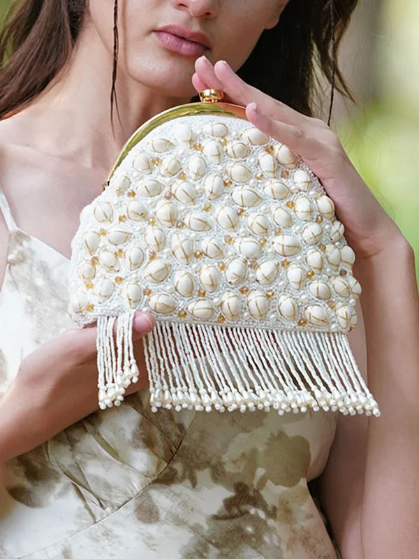 Odette Women Embellished White Clutch Bag