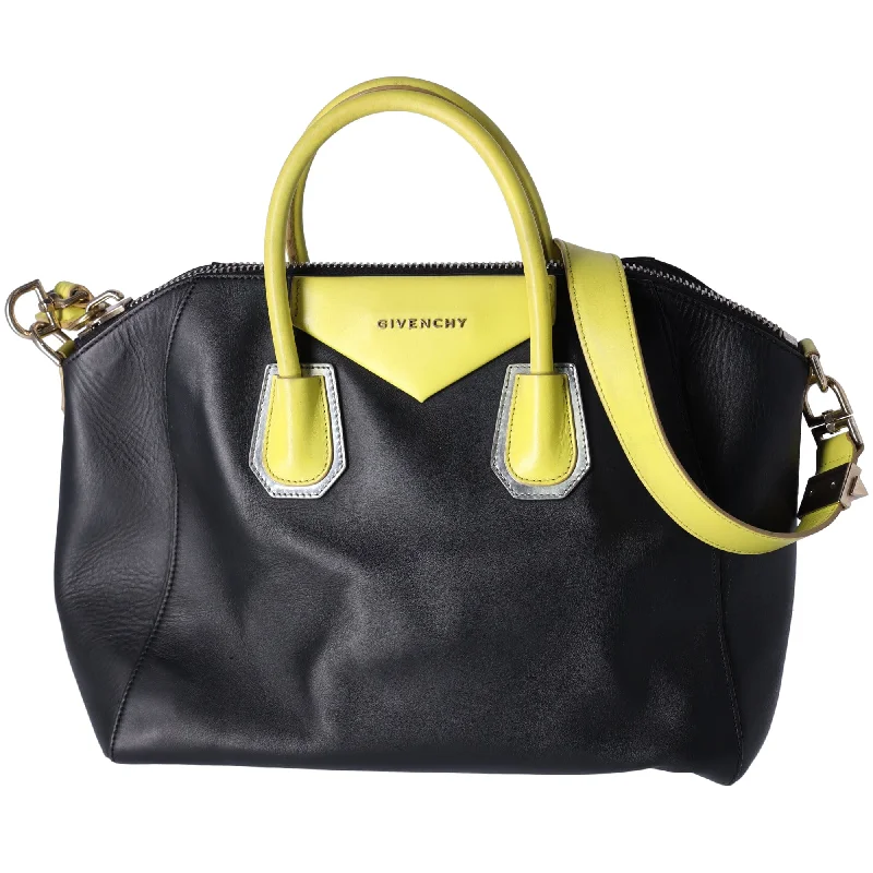 GIVENCHY Antigona Large Top Zip Satchel Shoulder Bag  Black Yellow Leather