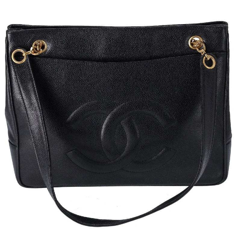 CHANEL CC Logo Shoulder Bag Black Caviar Leather