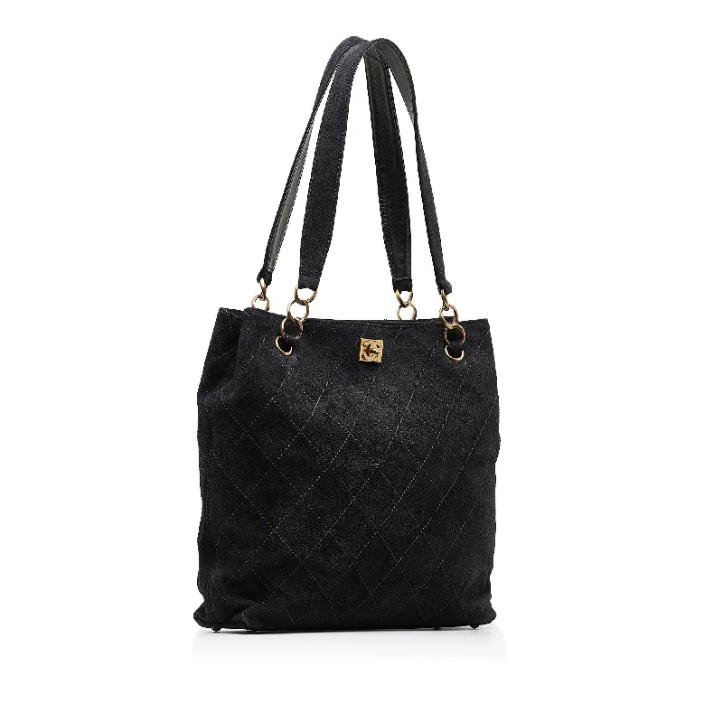 Black Chanel Wild Stitch CC Suede Leather Tote