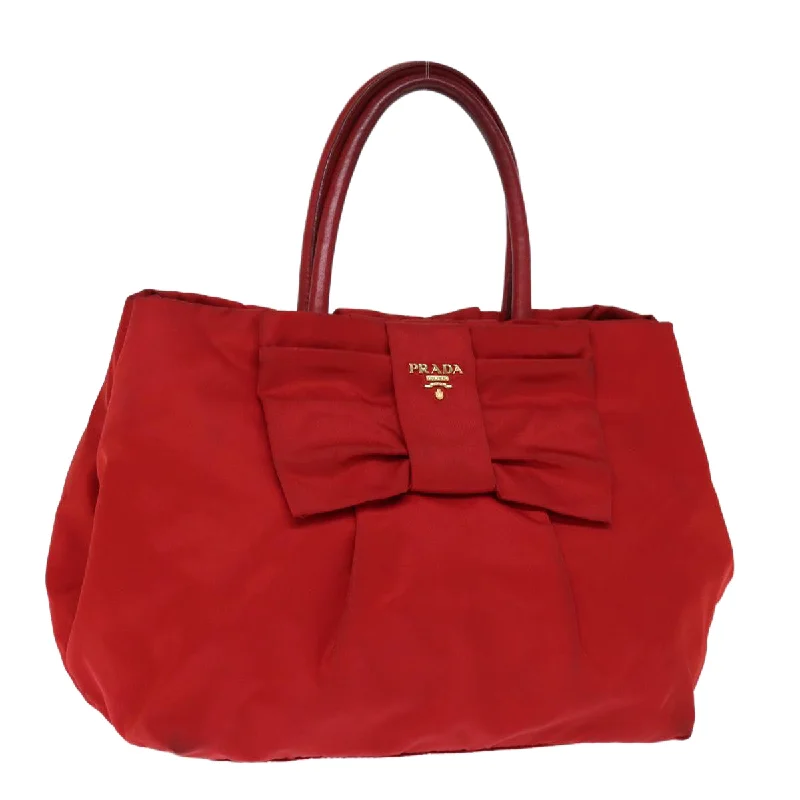 PRADA Ribbon Tote Bag Nylon Red Auth 74203