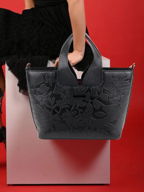 Odette Women Black Embossed Formal Handbag