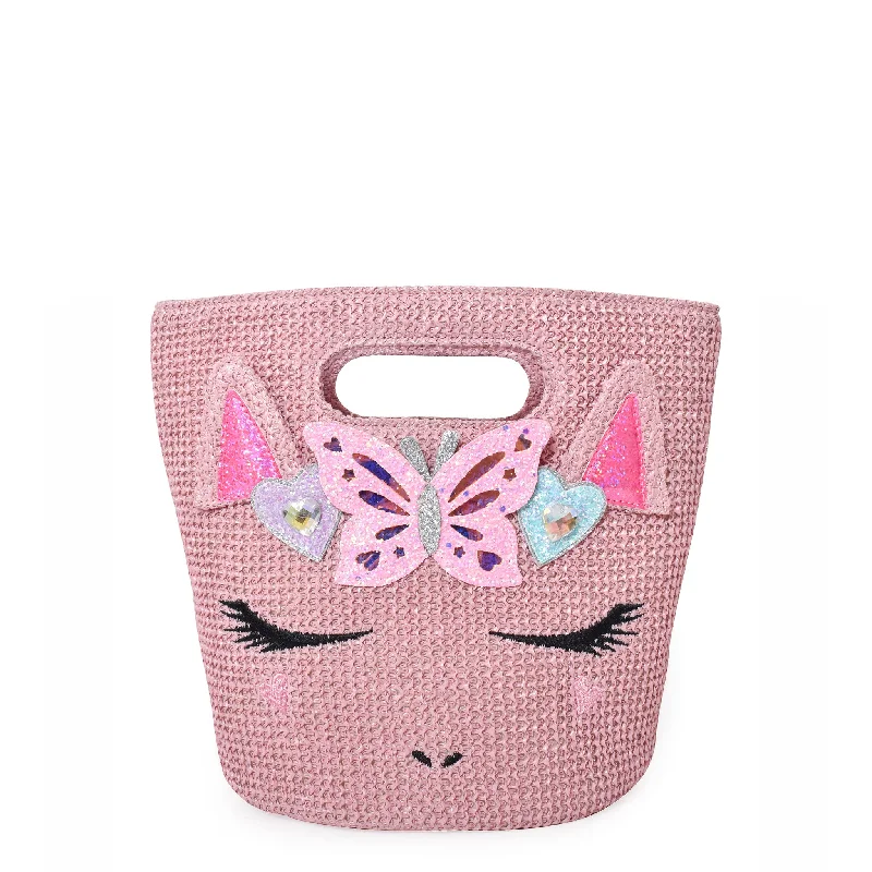 Miss Gwen Unicorn Pink Straw Mini Top-Handle Tote Bag