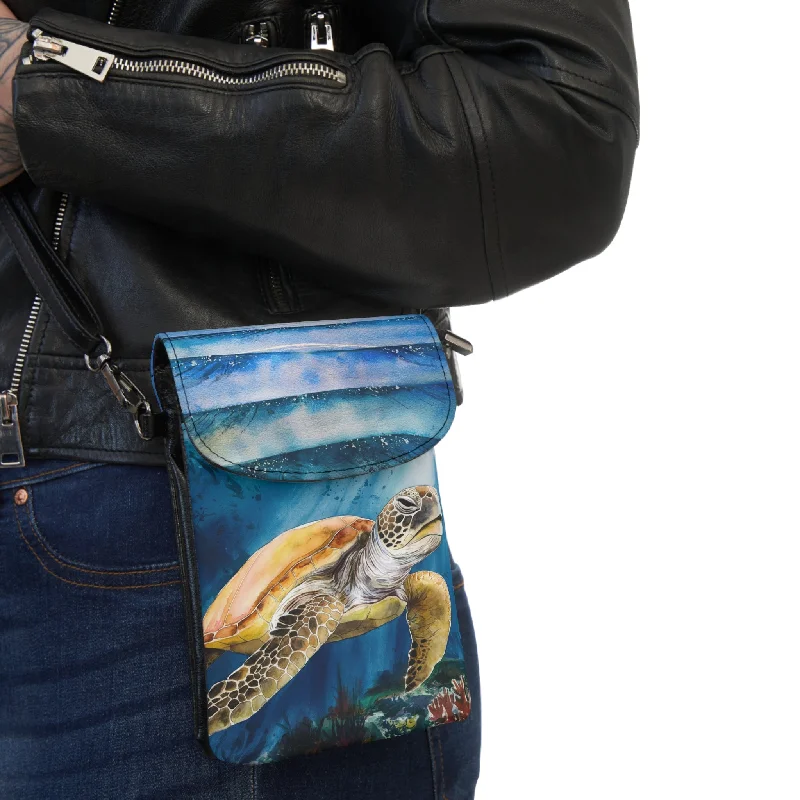 Small Cell Phone Wallet - Watercolor Sea Turtle