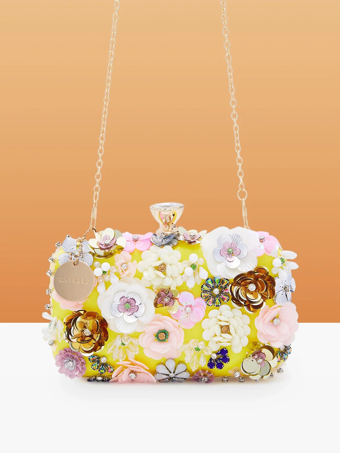 Caprese Ava Floral Clutch Box Small Yellow - Stylish Bag for Festive Events