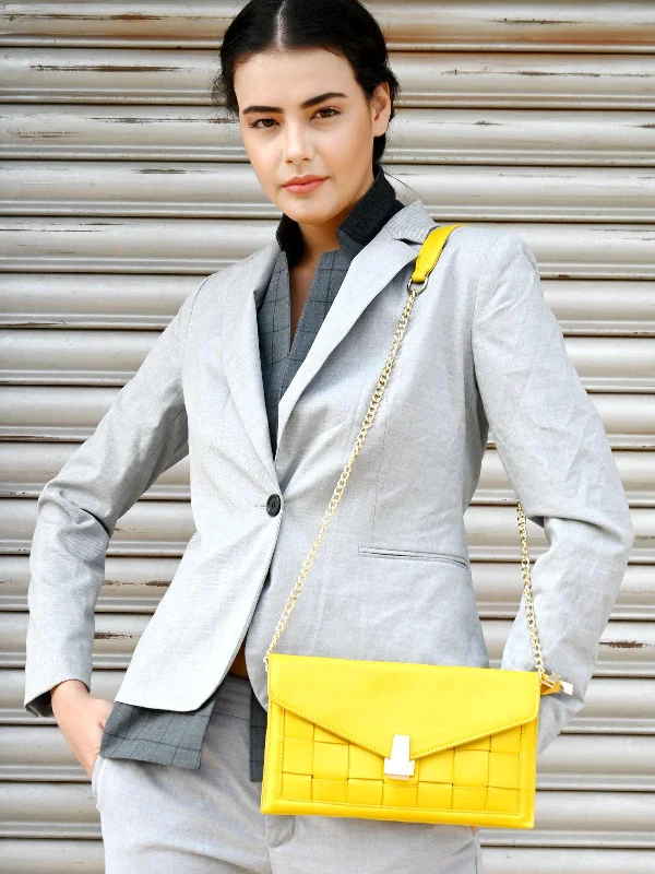 Odette Women Unique Yellow Textured Envelope Handbag