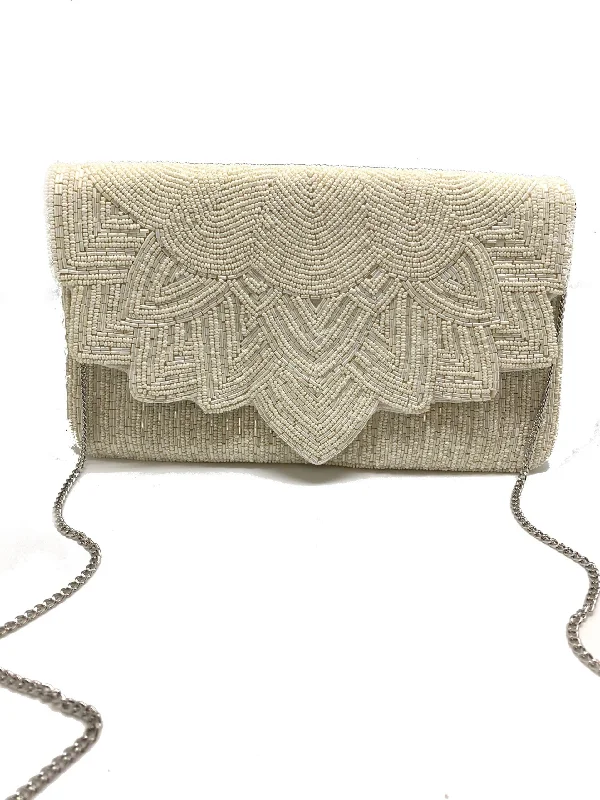 Cream Scalloped Beaded Clutch