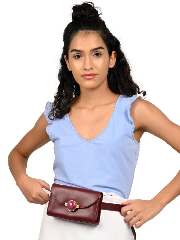 Odette Deep Maroon Gorgeous Smooth Texture Belt Bag For Women