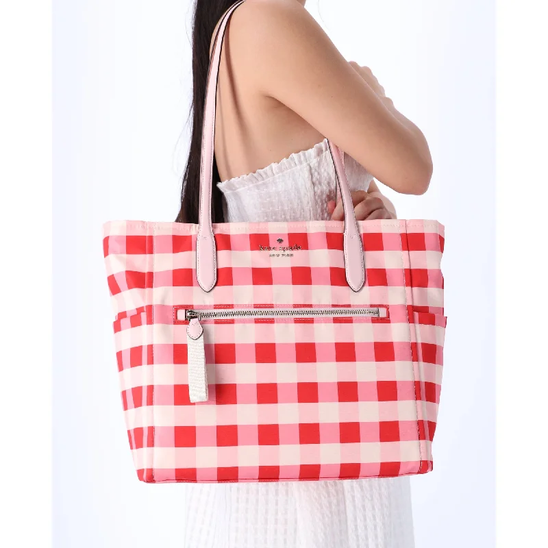 Kate Spade Chelsea The Better Nylon Large Tote Gingham Check Print Pink Multi