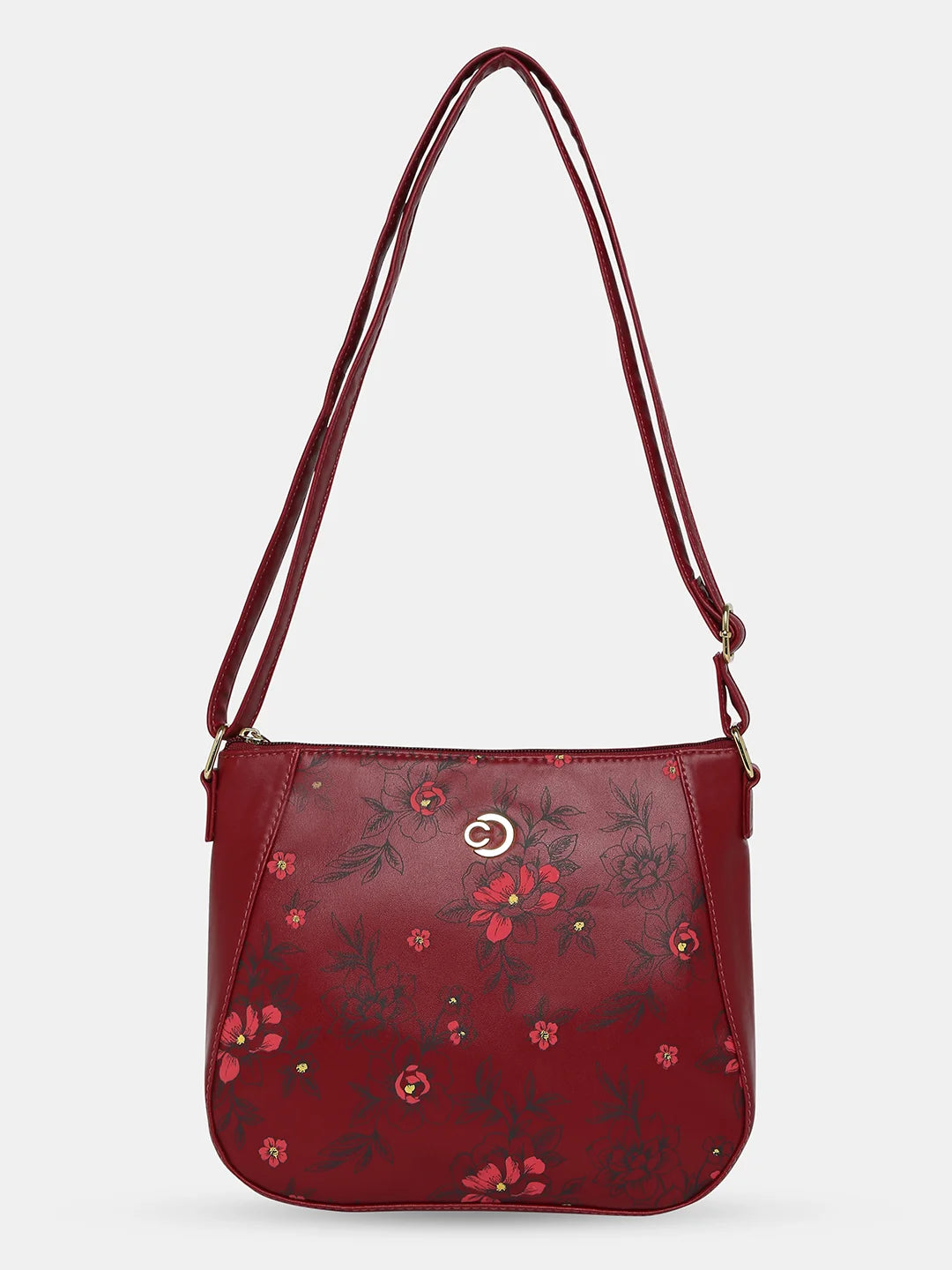 Caprese Snow Sling Medium Printed Women'S Handbag Maroon