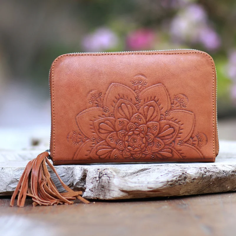 Padma Bloom Lotus Pattern Leather Clutch Crafted in Bali