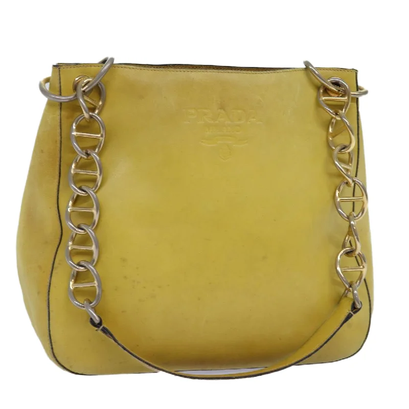 PRADA Chain Shoulder Bag Leather Yellow Auth 75696