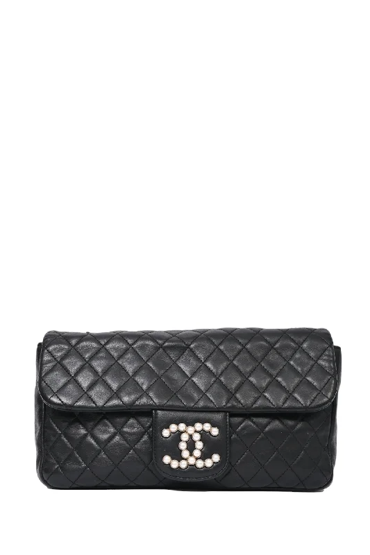 Chanel 2008-09 Black Quilted Lambskin Westminster Pearl Strap CC Flap Bag