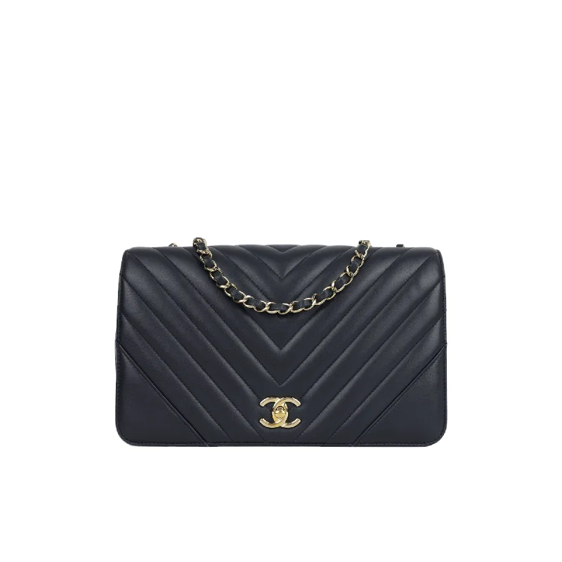 Chanel Large Classic Chevron Flap - Navy