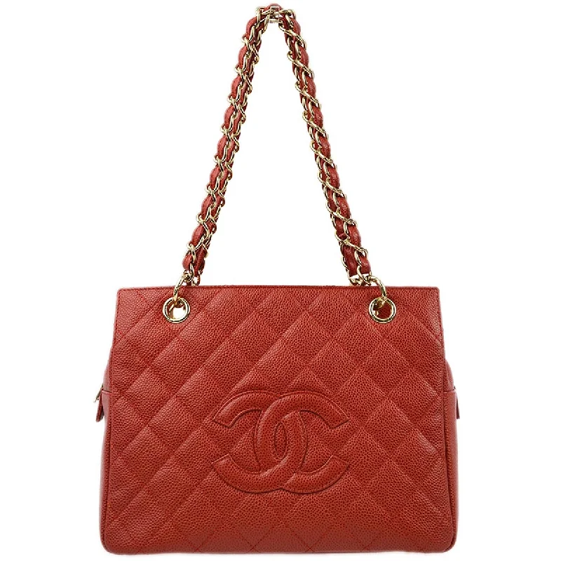 Chanel 2001-2003 Red Caviar Petite Timeless Tote PTT Chain Handbag