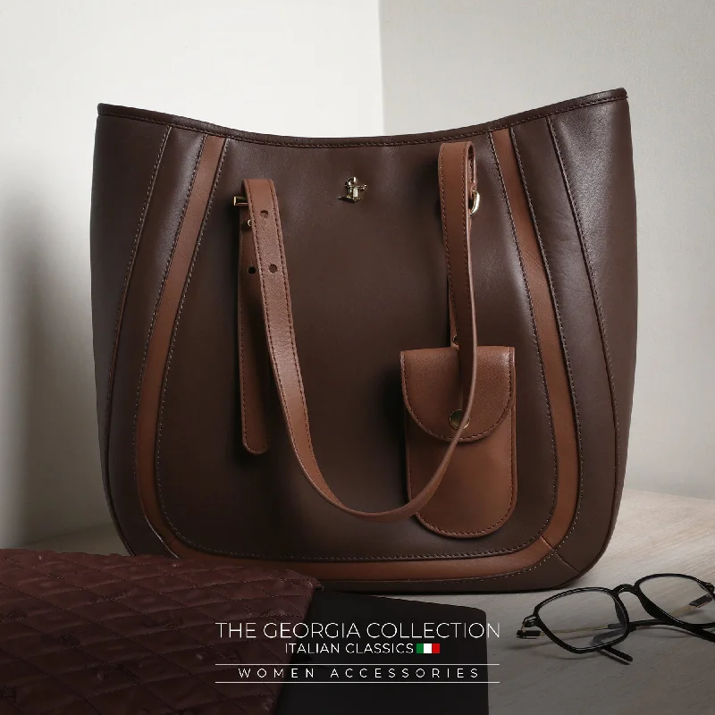 Georgia Collection | Genuine Leather Tote Bags For Women | Leather Handbags | Ideal For Office, College & Travel | Colour - Brown